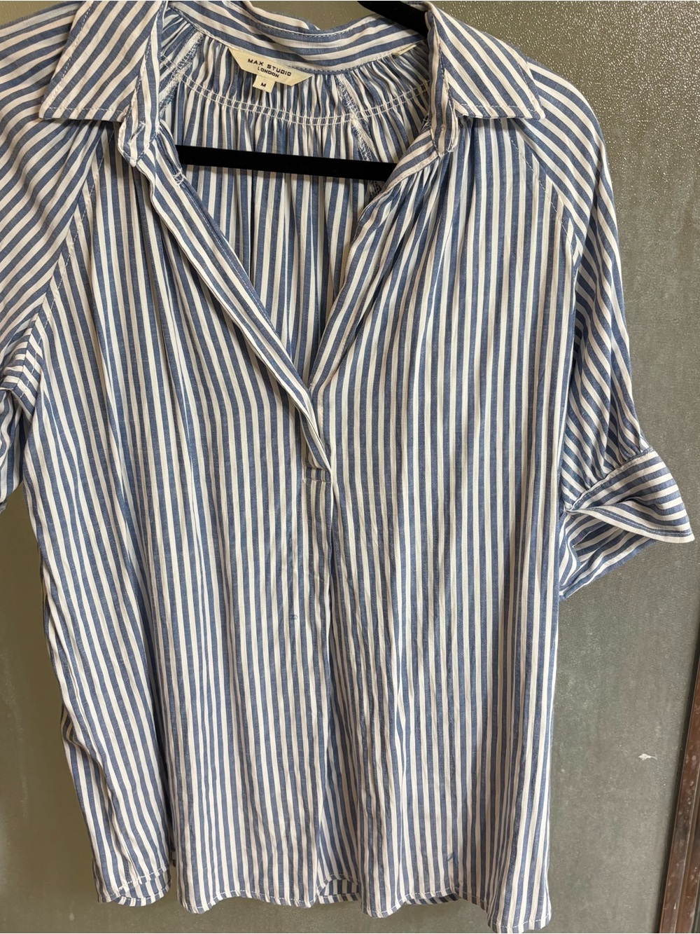 Max Studio Blue & White Striped Button-Front Shirt